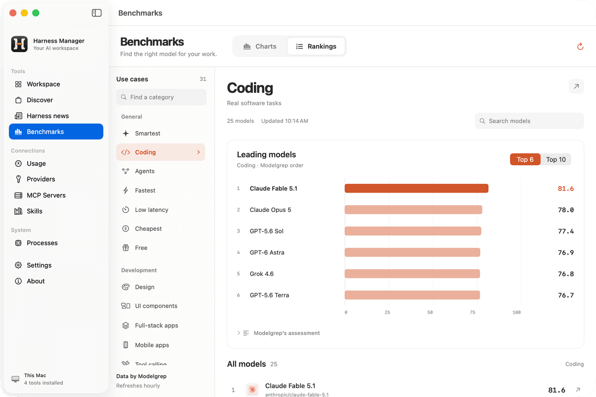 Native benchmarks screen
