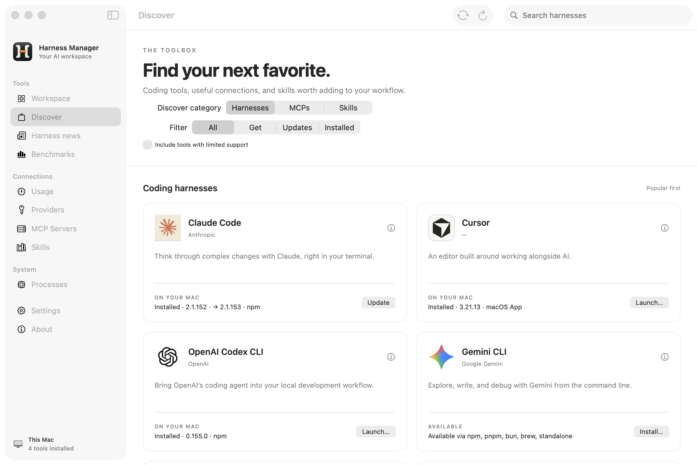 Harness Manager native discover screen